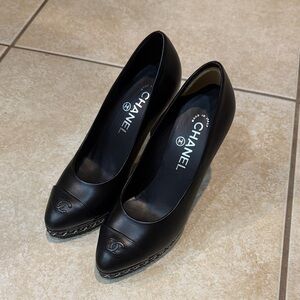 CHANEL Black Leather Heels